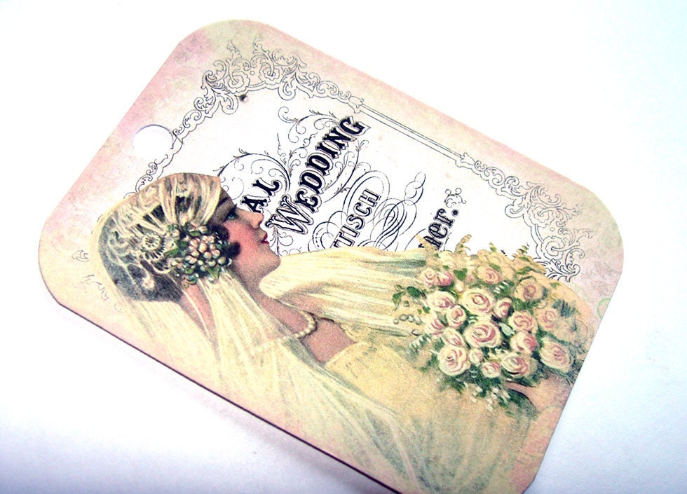 Wedding Tags Vintage Inspired Rings Brides Wedding Cake Set of 6 Different Images