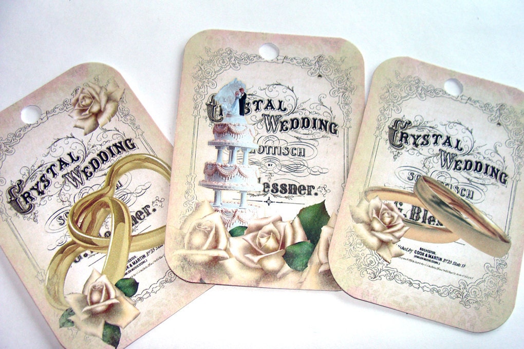 Wedding Tags Vintage Inspired Rings Brides Wedding Cake Set of 6 Different Images