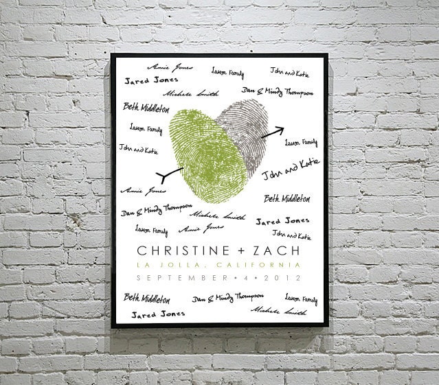 Wedding Poster with YOUR Fingerprints - 8x10 - Custom Wedding Guestbook