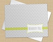Retro Chevron -  Set of 8 CUSTOM Personalized Flat Note Cards/ Stationery