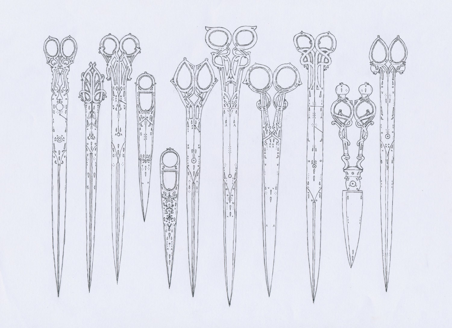 ORIGINAL Drawing of Ornate Scissors (pencil and ink on paper) Original Drawing NOT A PRINT