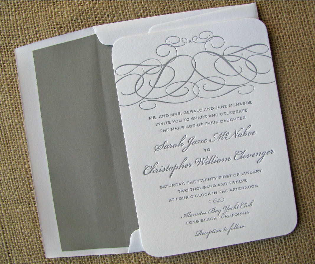 SALE 15% off (see details):  flourish letterpress WEDDING INVITATION sample