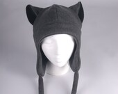 Fleece Kitty Cat Hat - Gray / Black Aviator Style by Ningen Headwear on Etsy