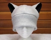Silver Wolf Ear Hat - Light Gray Fleece Animal Hat by Ningen Headwear