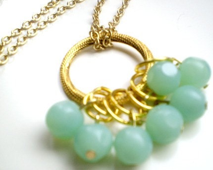 Statement Necklace, Long Gold Chain, Seafoam, Mint Beaded Cluster Necklace,Statement Jewelry by ExclusivelyZoe on Etsy - ExclusivelyZoe
