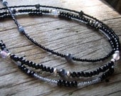 Black Beaded Necklace Triple Strand