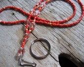 Red Orange Beaded Lanyard for ID Badges