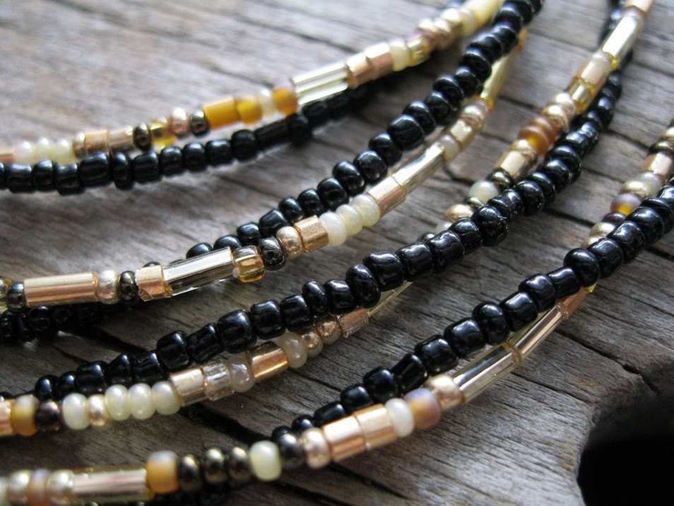 Lariat Necklace Black and Gold