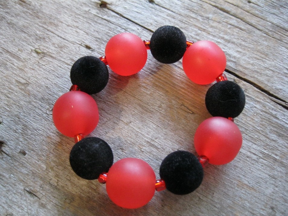 Chunky Jewelry Set for Small Wrist, Watermelon Red and Black Velvet