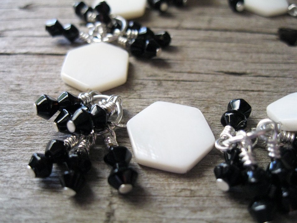 Charm Bracelet for Large Wrist White Shell and Black