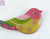 Floral Bird Brooch Pink Lime