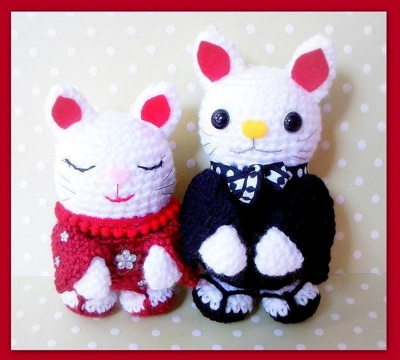Amigurumi patterns - Japanese Maneki Neko / Lucky Cat couple - 2 Crochet Tutorial PDF