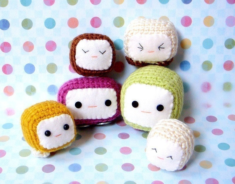Amigurumi toy pattern - Tofu Baby - 2 Crochet Amigurumi doll patterns / Magnet