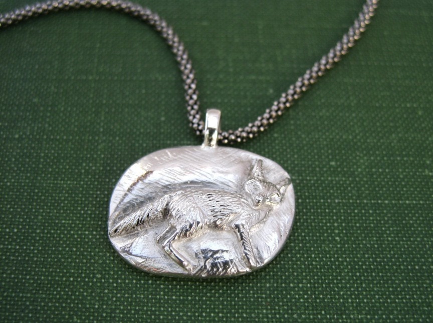 Fox Handcarved Pendant Sterling Silver Jewelry