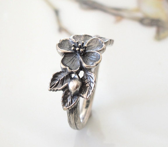 Rose Heirloom Flower Ring Handmade Sterling Silver