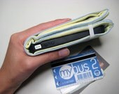 iPhone Wallet, Smart Phone Wallet, Slim Card Wallet, Flat Money Wallet, Phone Purse in the Pastel Yellow and Blue Stripe Fabric