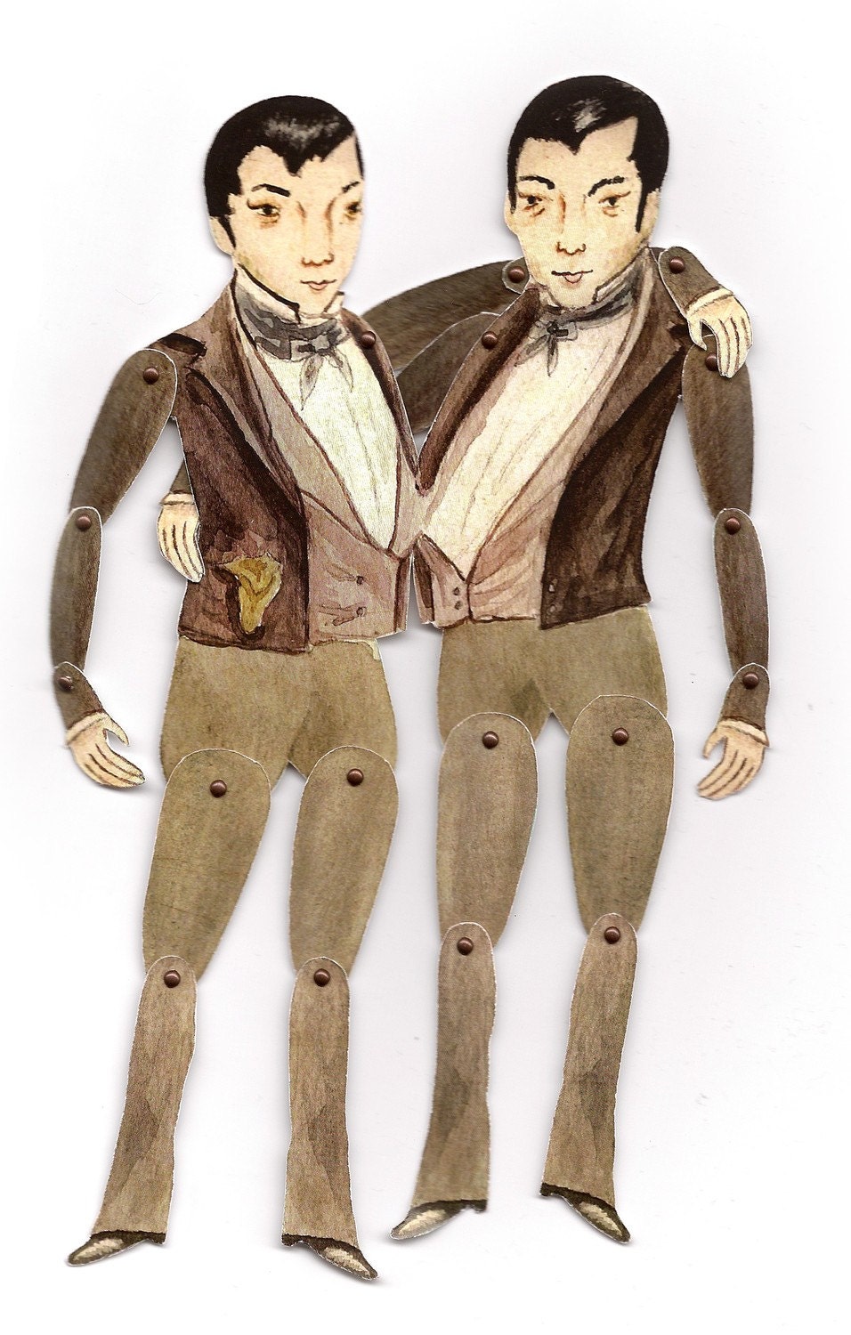 Chang and Eng circus historical paper doll art print