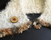 Natural White Neck Warmer with Wood Tree Branch Button - White and Brown Neck Warmer