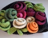 Vintage Style Hat - Crochet Hat - Grey Cloche Hat - Felt  Rose-Heathe Gray Hat with 3 Felted Roses - Choose your own color combination