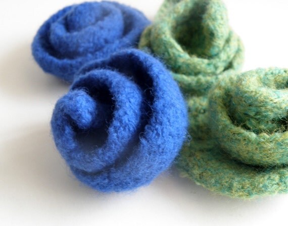 Royal Blue Felted Roses -Sky Blue  Felt Flower - Blue /fel Rose