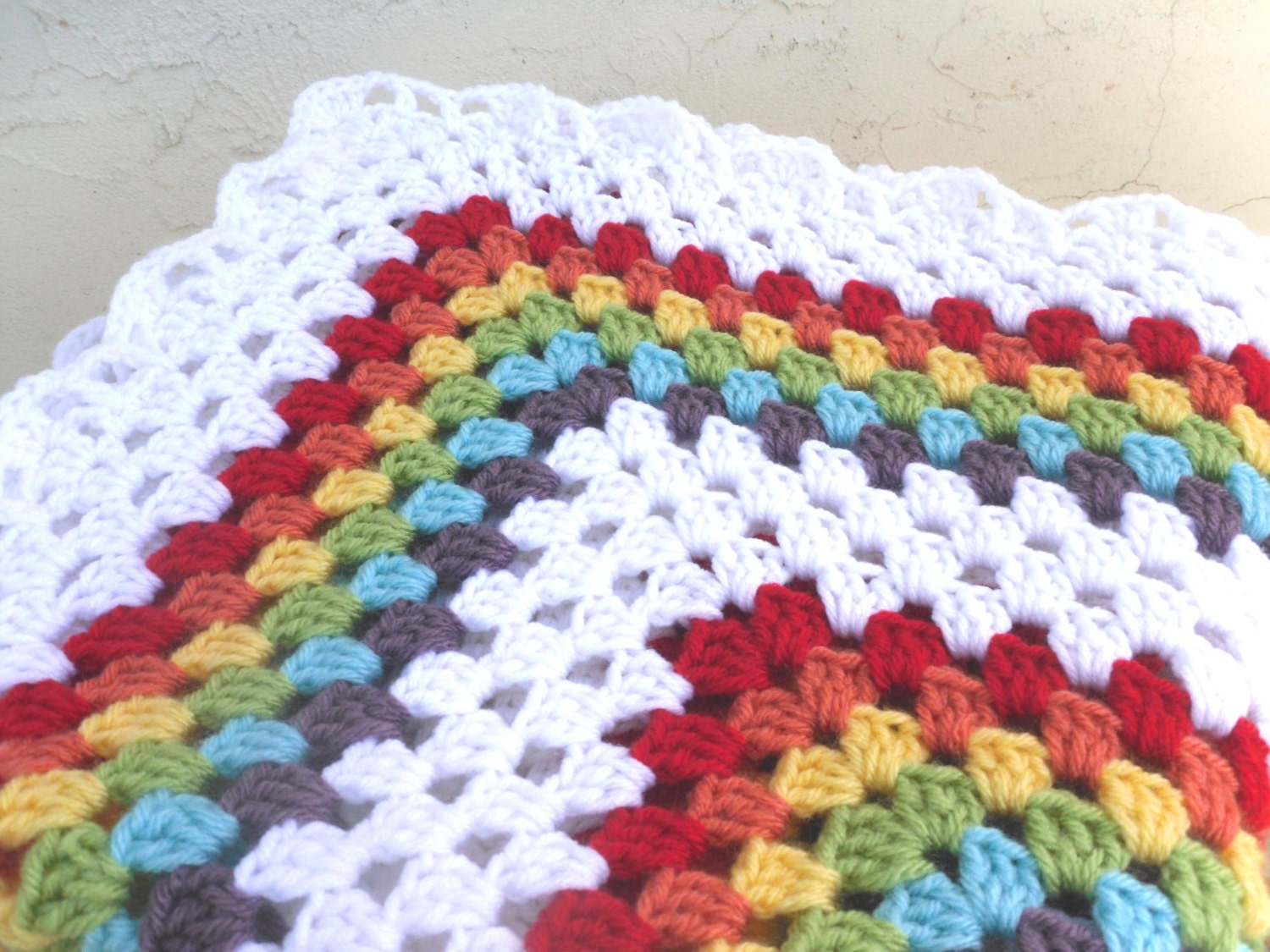 Double Rainbow Granny Square Crochet Baby Blanket Afghan for Boy or Girl - By Tejidos on Etsy