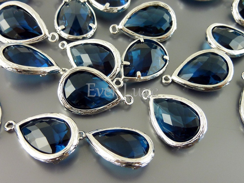 5060R-BS (BULK 6 pcs) Blue Sapphire / Rhodium Faceted long teardrop glass pendants