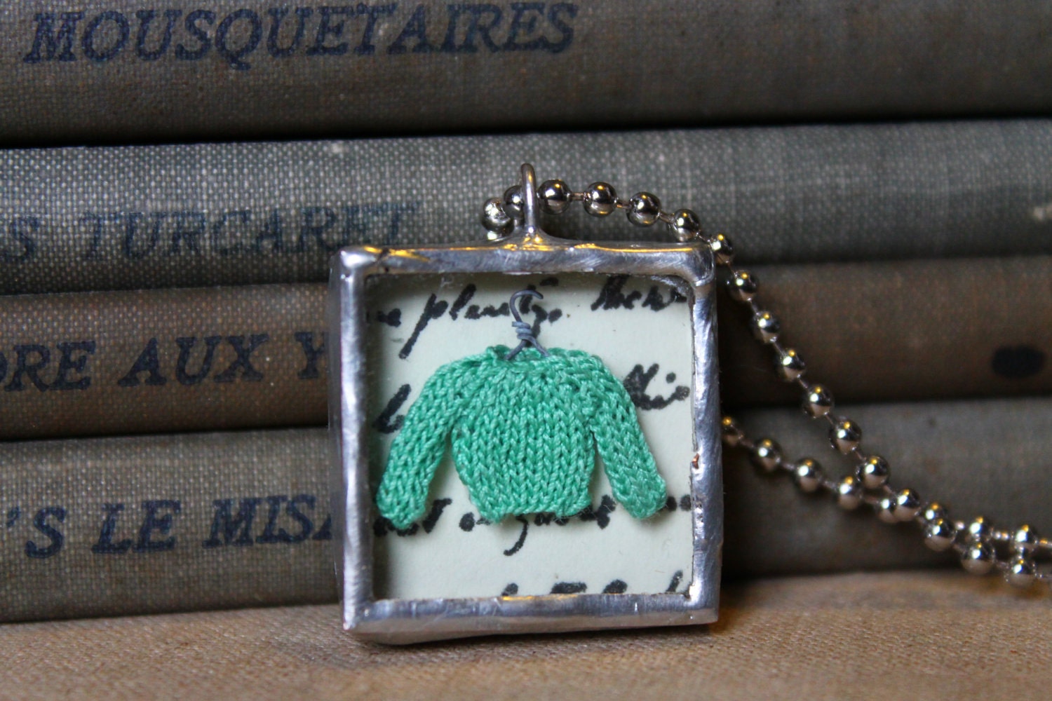 Teeny Tiny 1/2 inch Knit Sweater Shadow Box Glass Soldered Pendant