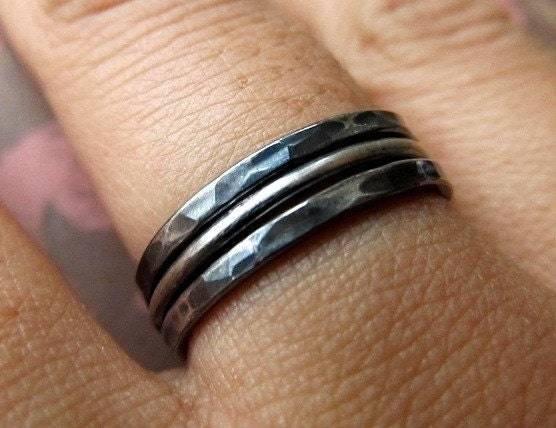 Handmade Stacking Rings in Oxidized Sterling Silver - Set of 3