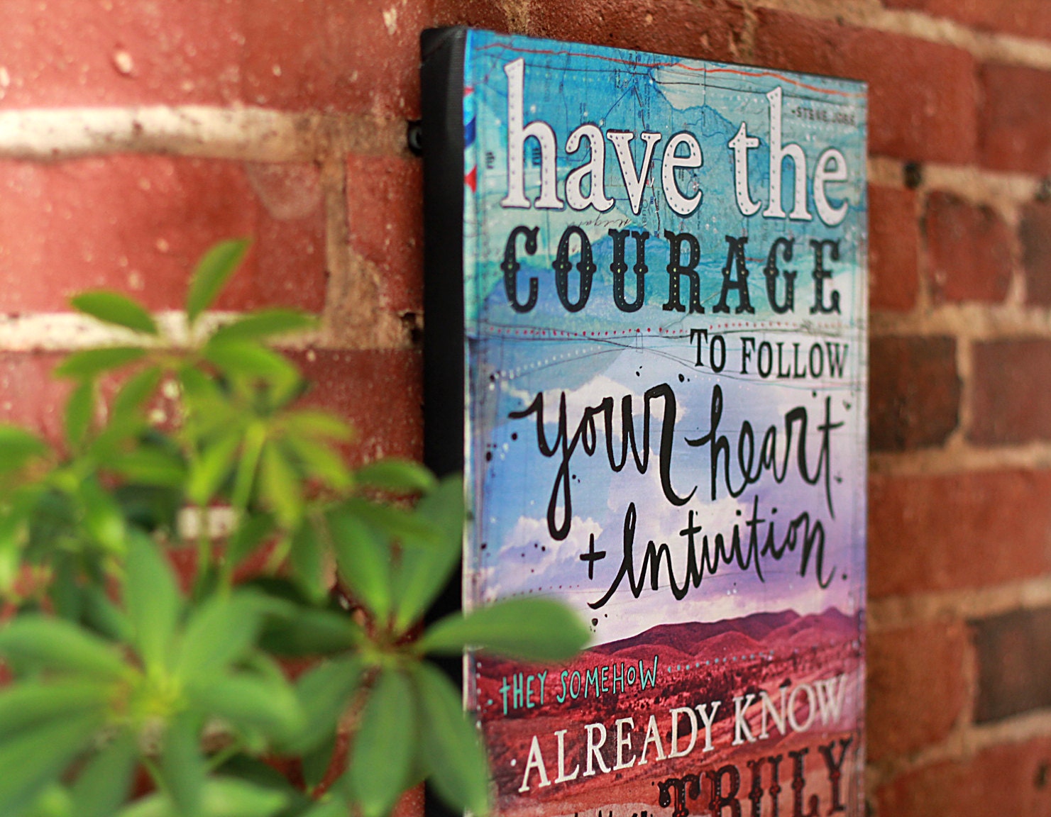 Heart and Intuition - 14 x 11 canvas print - Steve Jobs quote - inspirational mixed media word art, typography collage