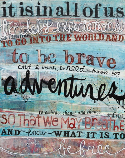 To Be Brave - Huge 16 x 20 paper print  - inspirational or graduation gift with blues, pinks, quotation and typography