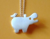 Hippo with tiny friend Necklace in sterling silver Kids Teen jewelry gift girl cute charm necklace mom  for her spring