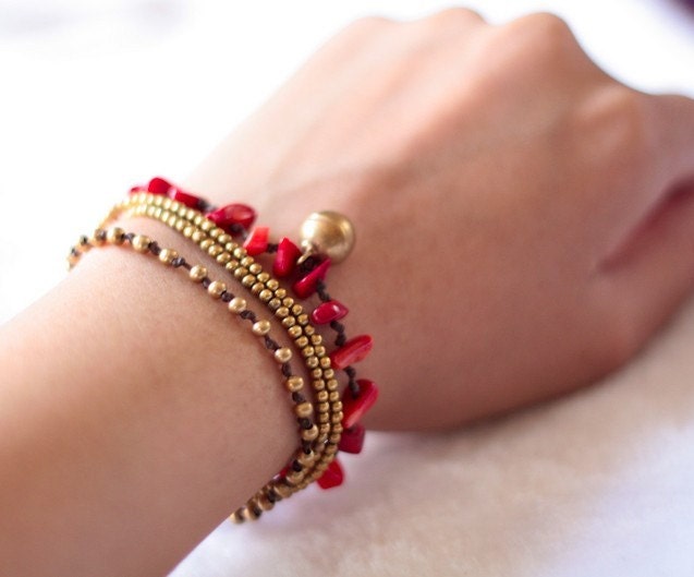 Coral Brass Chain Bracelet
