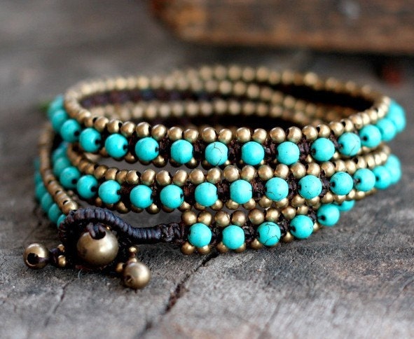 Turquoise Wrap Around Brass Bracelet/Anklet