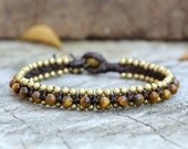 Tiger Eye Bead Brass Bracelet