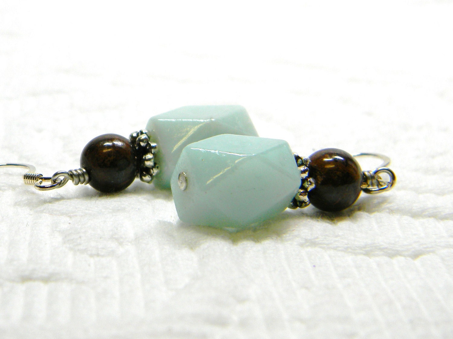 Bronzite, Amzonite and Silver Earrings