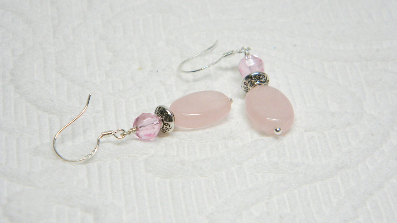 Romantic Rose Quartz, Facet Cut Pink Crystal and Silver Earrings