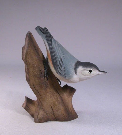White-breasted Nuthatch Hand Carved Wooden Bird - jjstudio