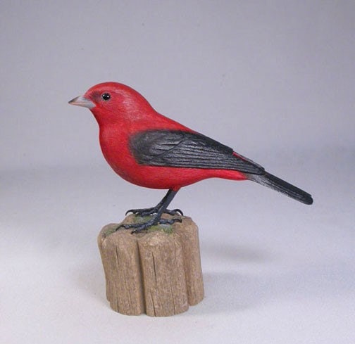 Scarlet Tanager Wooden hand Carved and Hand Painted Bird