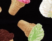 Benartex Fabrics...Delicious ICE CREAM CONES On Black.....1 Yard...New