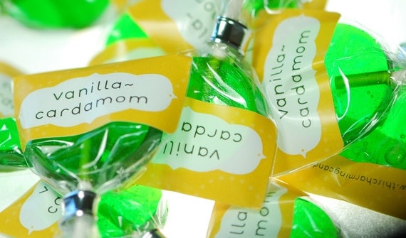 12 Vanilla Cardamom Lollipops  - gourmet hard candy suckers - green candy lollipops