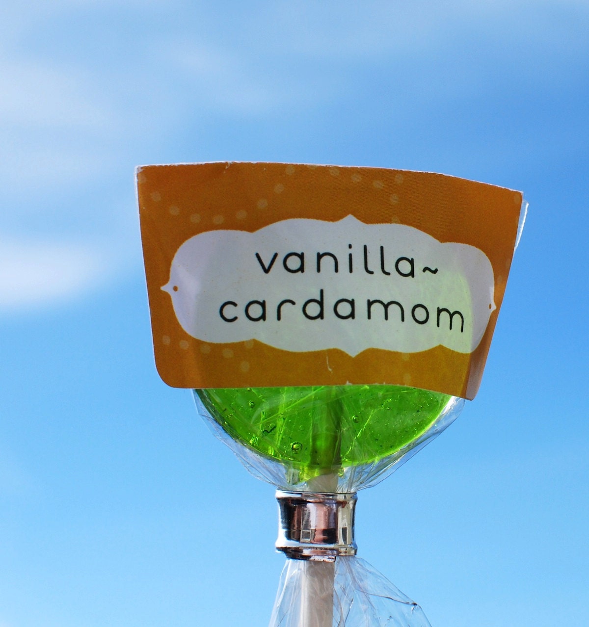 12 Vanilla Cardamom Lollipops  - gourmet hard candy suckers - green candy lollipops