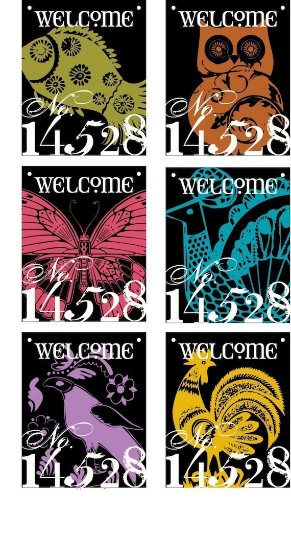 16X20 in Personalized WELCOME House Number Door Hanger Sign -- seven animals
