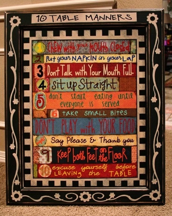 WHIMSICAL 10 Table Manners Sign 28in by 35in