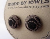 Scribbled Circle Fabric Covered Button Earrings
