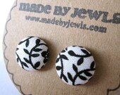Black Vine Fabric Covered Button Earrings