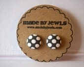 Vintage Dot Fabric Covered Button Earrings