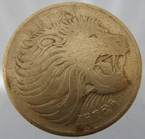Vintage ETHIOPIA LION COIN 10 Cent Mountain Nyala Nickel Brass Coin