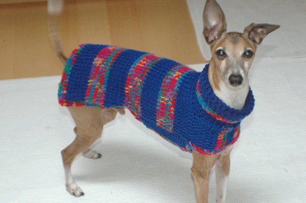 Custom Crocheted Small Dog Sweater in Jewelbox Blues