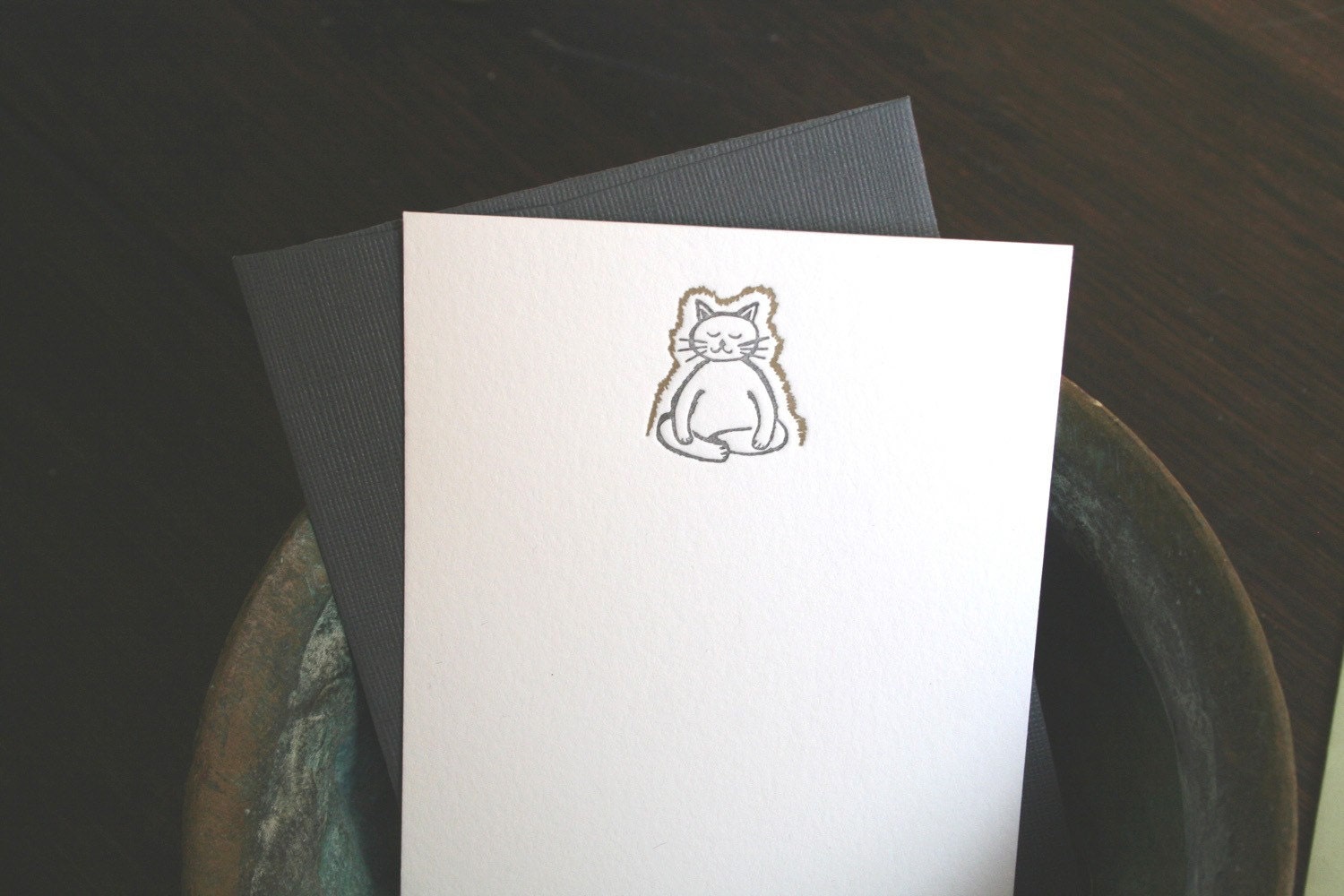 Meditating Cat (with a Golden Aura) stationery set - letterpress by Tiny Pine Press