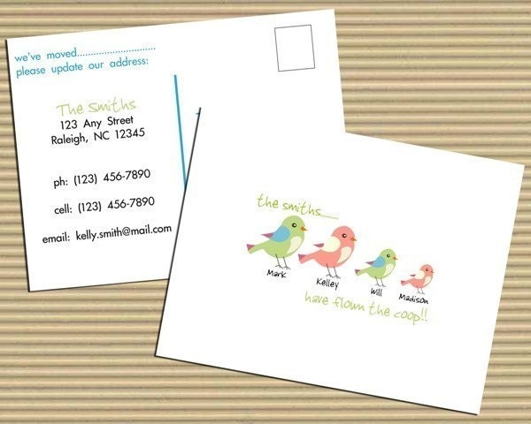 Custom Flown the Coop Moving Announcements Postcards (Set of 10)
